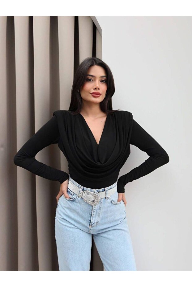 Zr Model Ön Drapeli Yaka Bluz - 2