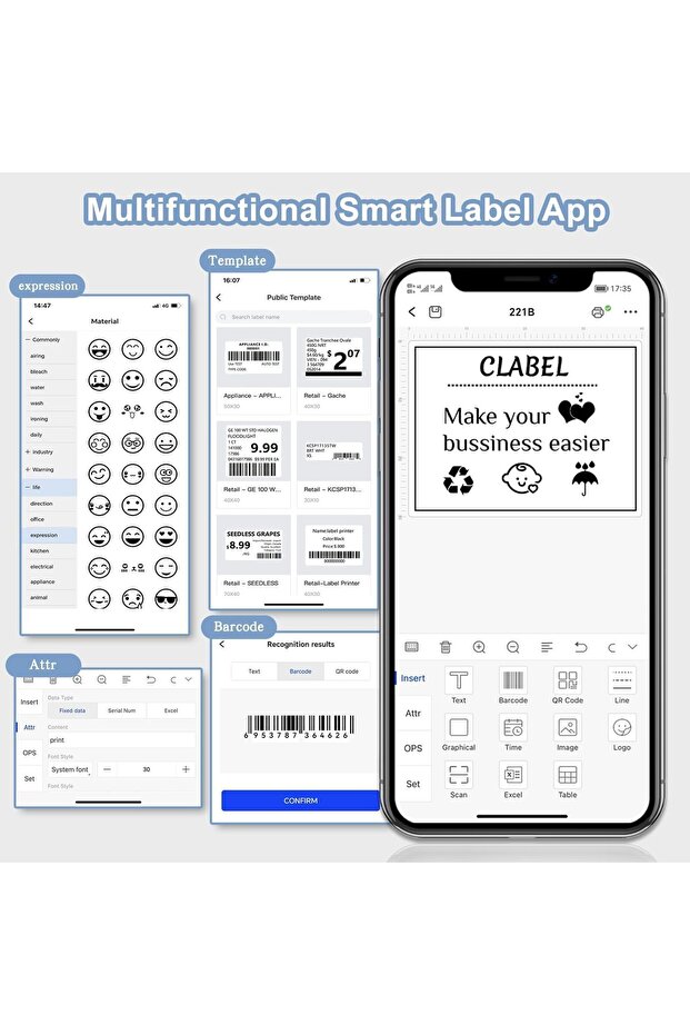 طابعة ملصقات حرارية محمولة من كاستويف، طابعة باركود بلوتوث 221B، طابعة ملصقات لاسلكية بحجم 2 بوصة - 4