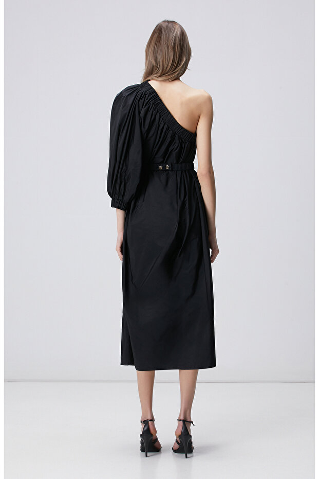 Siyah Midi Elbise - 5