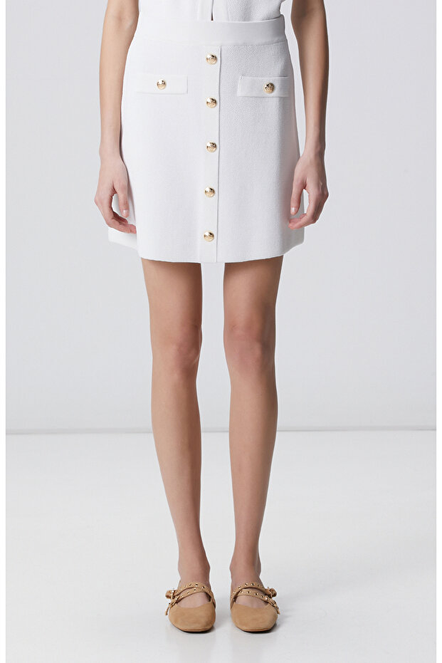 Kırık Beyaz Mini Triko Etek - 3