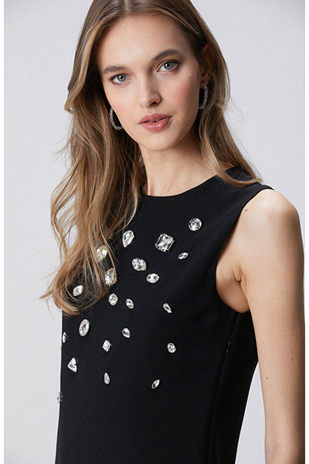 Siyah Taşlı Abiye Elbise - 2