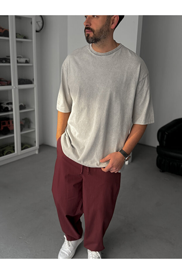 Gri Basic Yıkamalı Oversize T-Shirt JJ-295 - 3