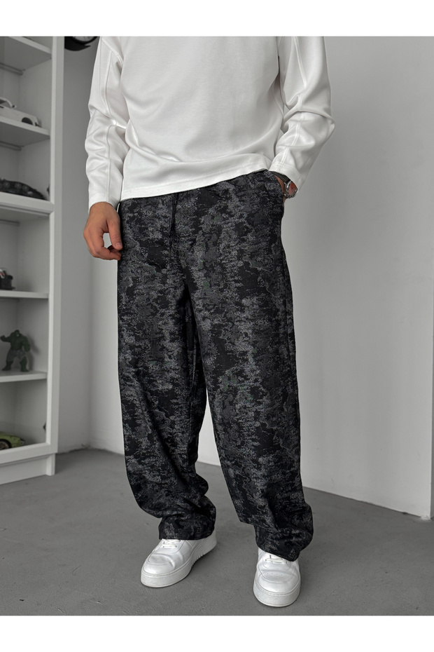 Black Patterned Baggy Pants Jj-135 - 1