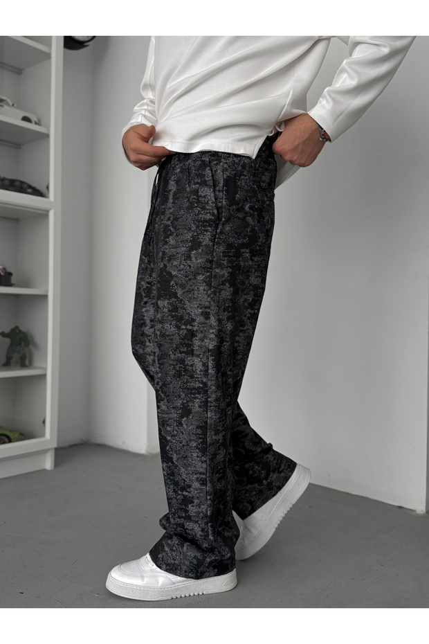Black Patterned Baggy Pants Jj-135 - 5