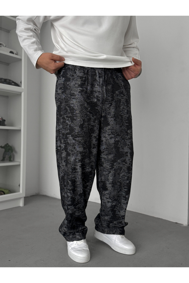 Black Patterned Baggy Pants Jj-135 - 2
