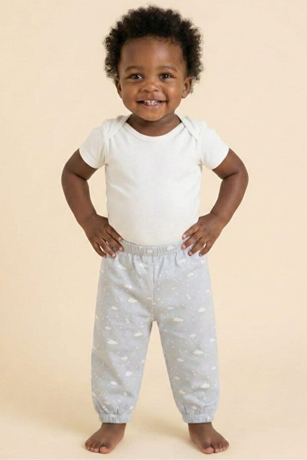 100% Cotton Elastic Cuffed Patterned Baby Boy Sweatpants - Soft Combed Cotton Baby Pajama Bottoms