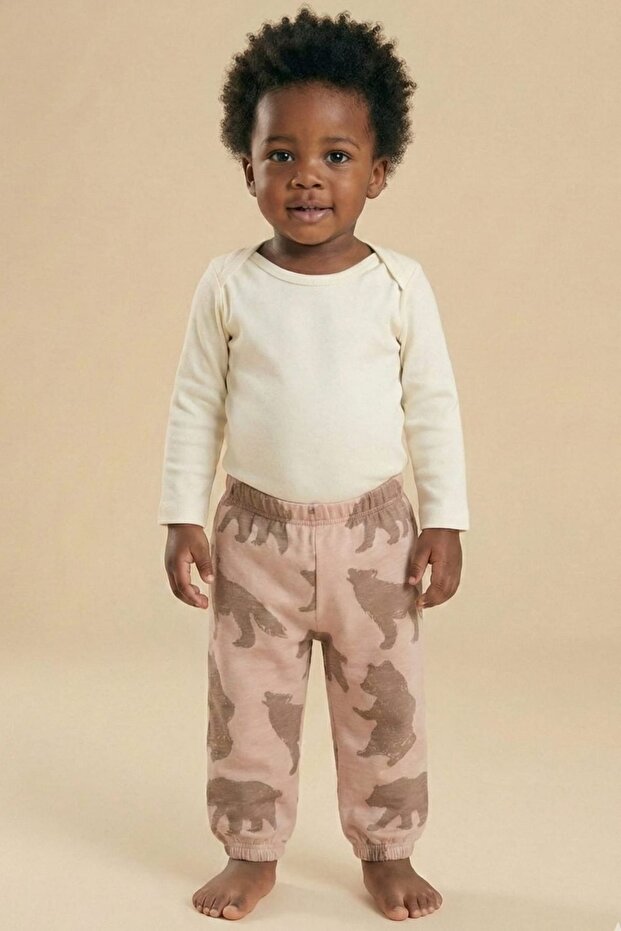 100% Cotton Elastic Cuffed Patterned Baby Boy Sweatpants - Soft Combed Cotton Baby Pajama Bottoms