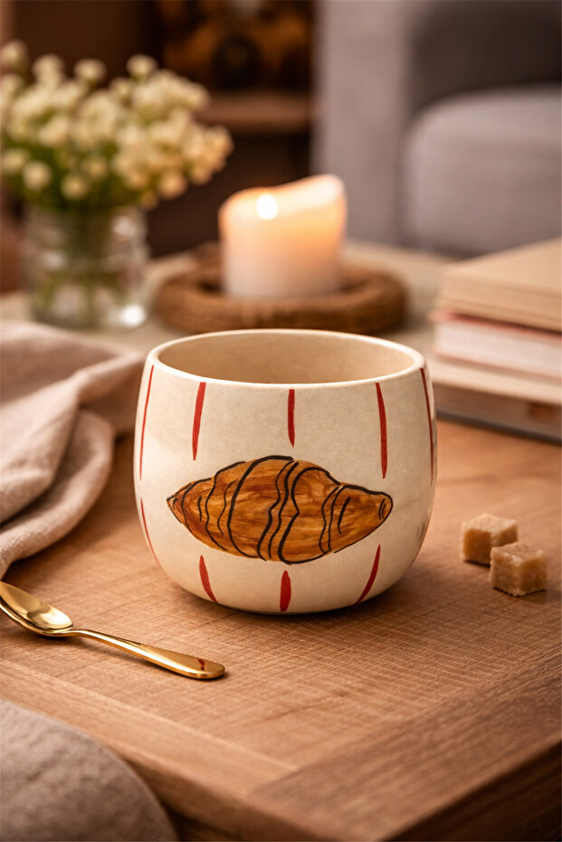 كوب سيراميك مخطط باللون الأحمر - 5