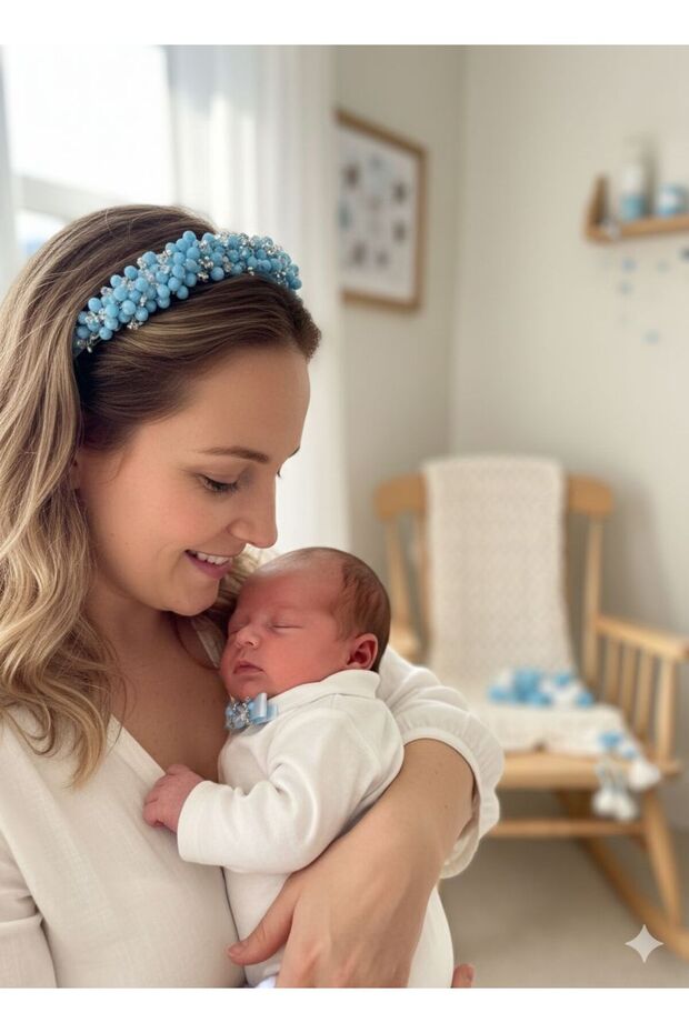 Handmade Mother and Baby Newborn Set, Baby Boy Bow Tie and Mother Crown Maternity Set