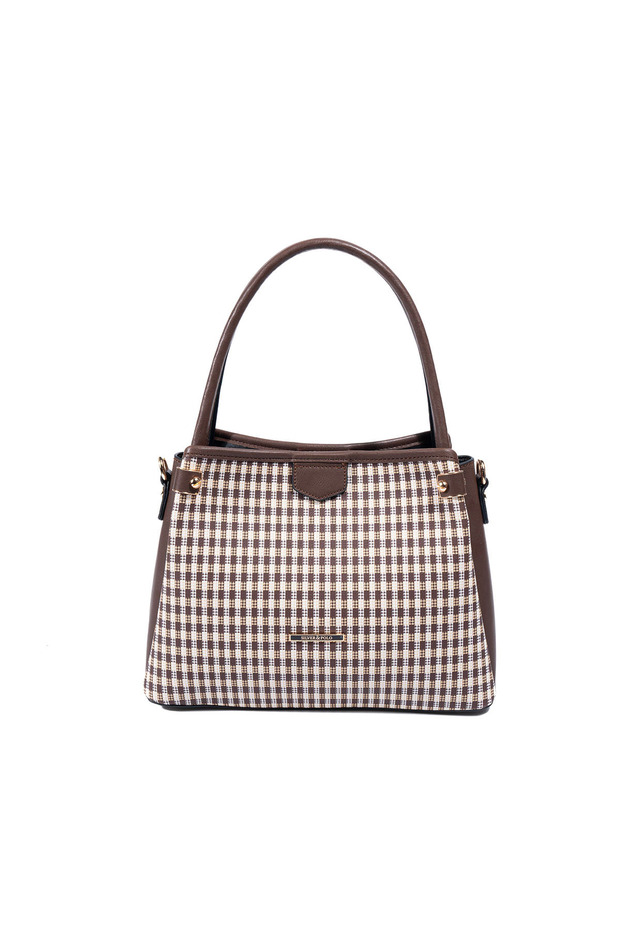 Coffee Yellow - Brown Plaid Line Square Women's Handbag Sp1254