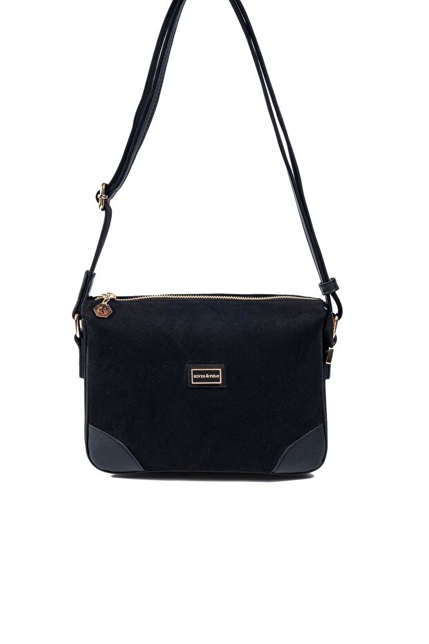 Black - Black Suede Women's Crossbody Bag Sp784