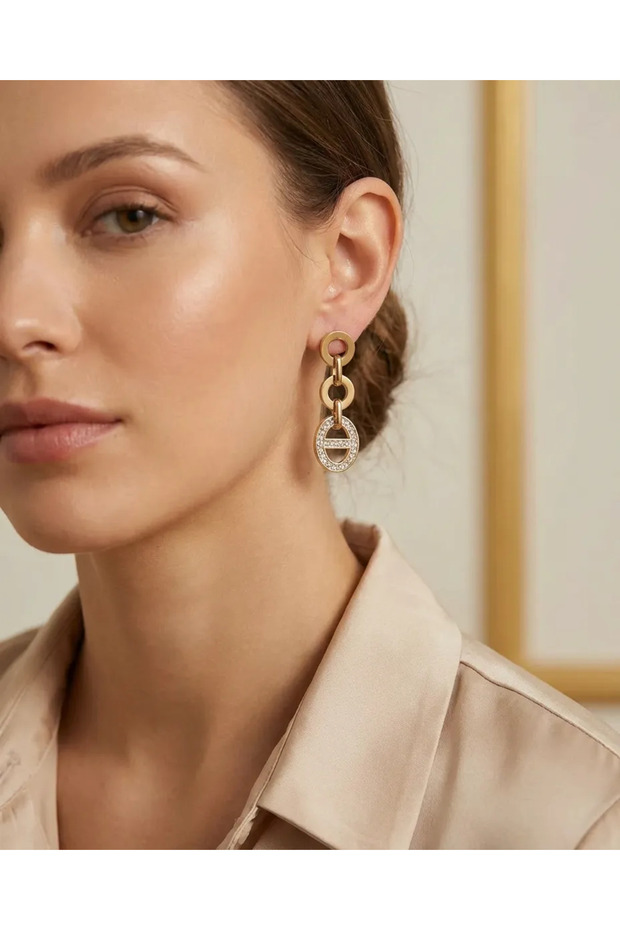 316L Steel Tarnish Resistant Jewelry Gold Color Zircon Stone Brand Equivalent Dangle Women's Earrings