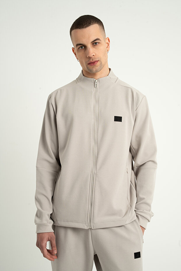 Foursquare Men's Stand Collar Full Length Zipper Jacket Stone