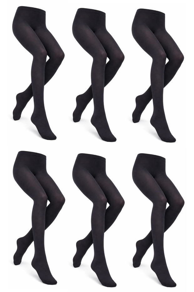 6-Pack Black Girls' School Tights, 50 Micron Girls' Socks, Girls' Socks
