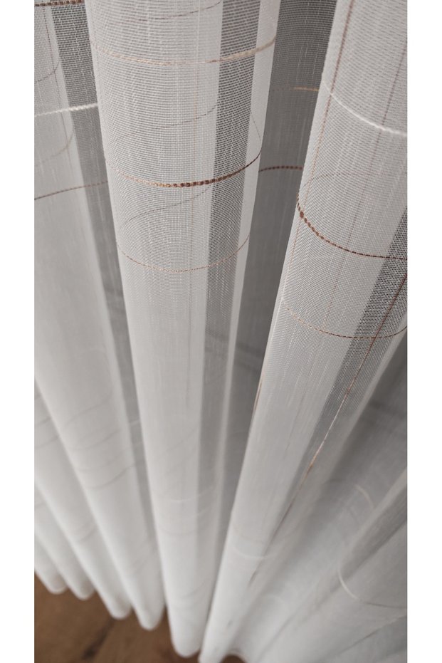 Ecru Bamboo Ground Brown Striped Tulle Curtain 1/3 Dense Pleats Non-Crinkle Non-Iron Skirt with Lead Line