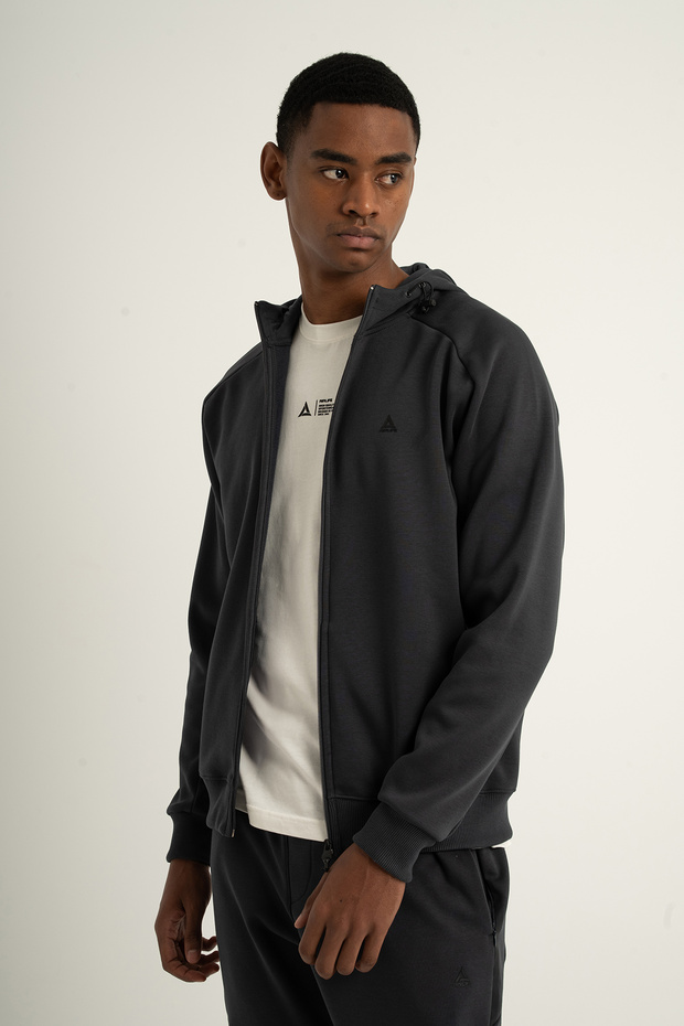 Supply Ms One Men's Full-Length Zippered Lightweight Wool Hooded Sweatshirt Navy Blue