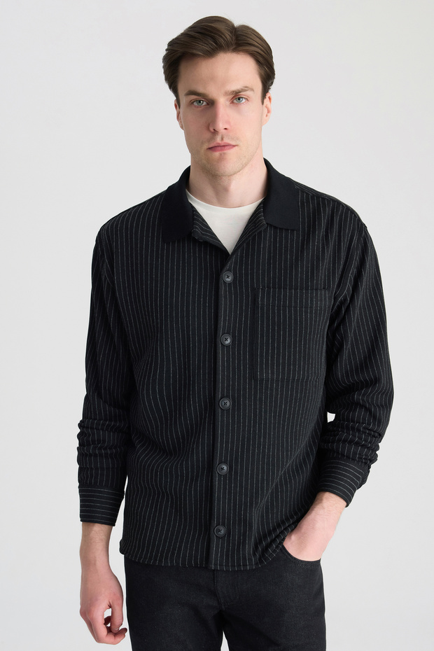 Relaxed Siyah Örme Gömlek Ceket - 4