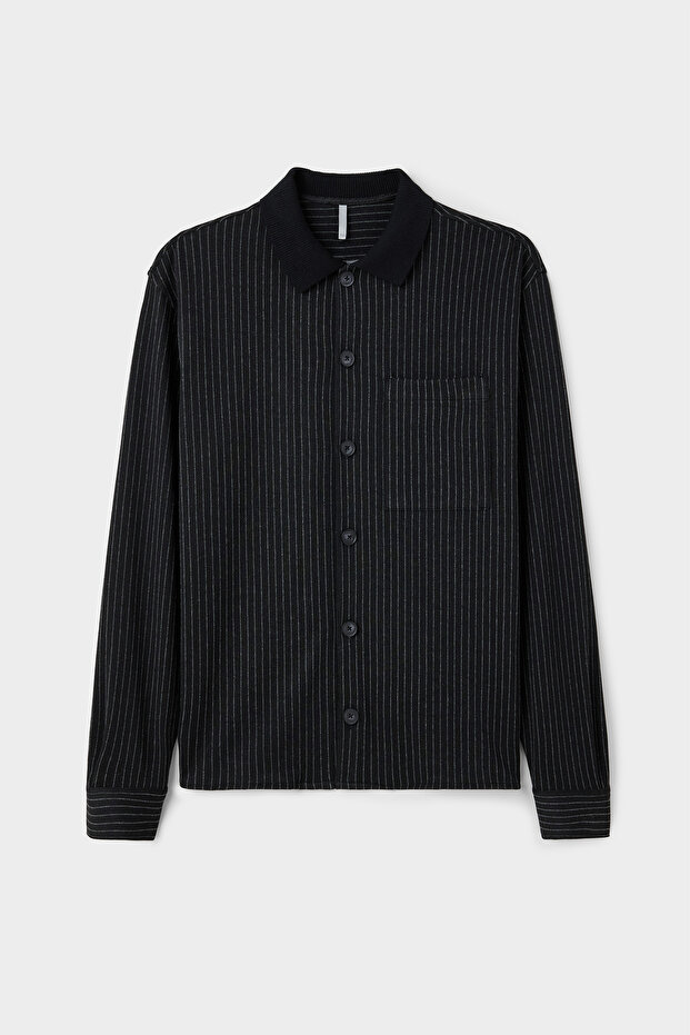 Relaxed Siyah Örme Gömlek Ceket - 5