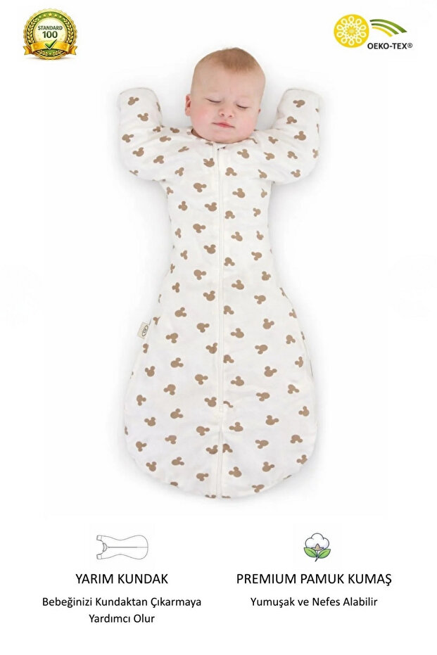 100% Organic Cotton Soft Textured Baby Swaddle - Zippered Sleeping Bag with Glove Cuffs 1.0 Tog