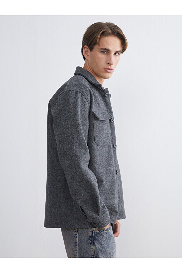 Ozmarka New Season Regular Fit Long Sleeve Cashmere Men's Shirt Jacket