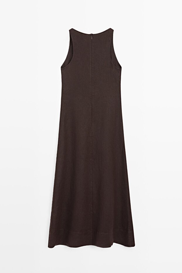 Keten halter midi elbise - 4