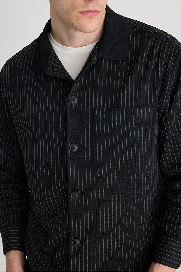 Relaxed Siyah Örme Gömlek Ceket - 2