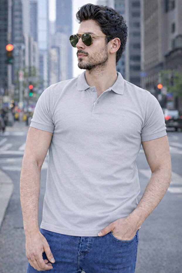Polo Collar T-Shirt Non-Curling Collar 100% Cotton Regular Fit Gray