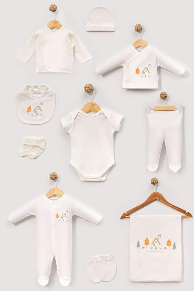 Sweet Home Patterned 10-Piece Boxed Newborn Hospital Discharge Bodysuit Set