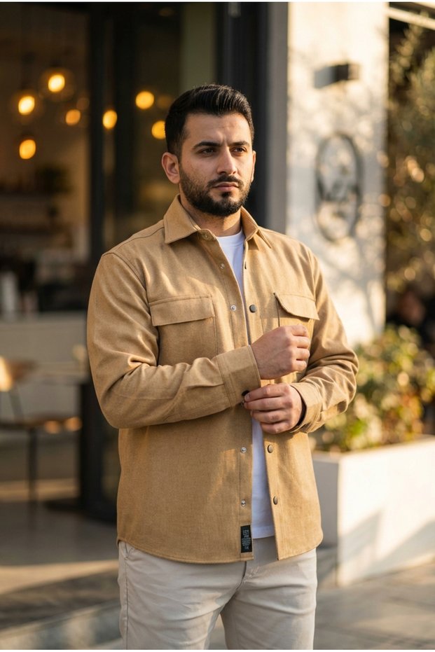 Men's Seasonal Sporty Cut Coat with Snap Buttons Casual Scuba Jacket Shirt