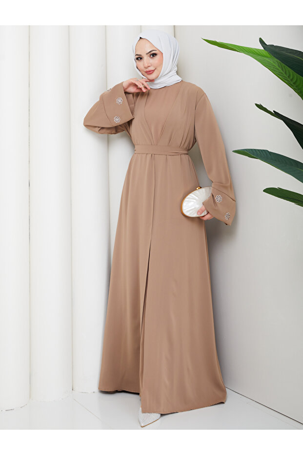 Women's Embroidered Detailled Double Birthday Dress with Sleeves, Two Pieces