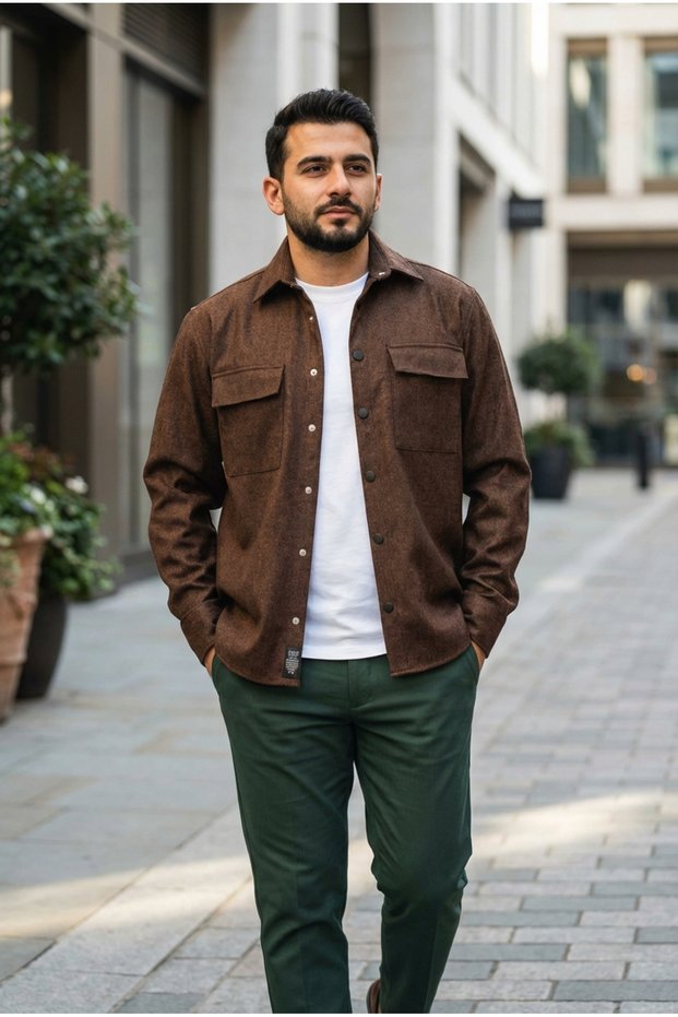 Men's Seasonal Sporty Cut Coat with Snap Buttons Casual Scuba Jacket Shirt