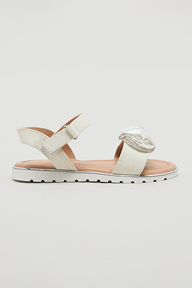 Girl's White Embellished Ankle Loop Flat Sandals