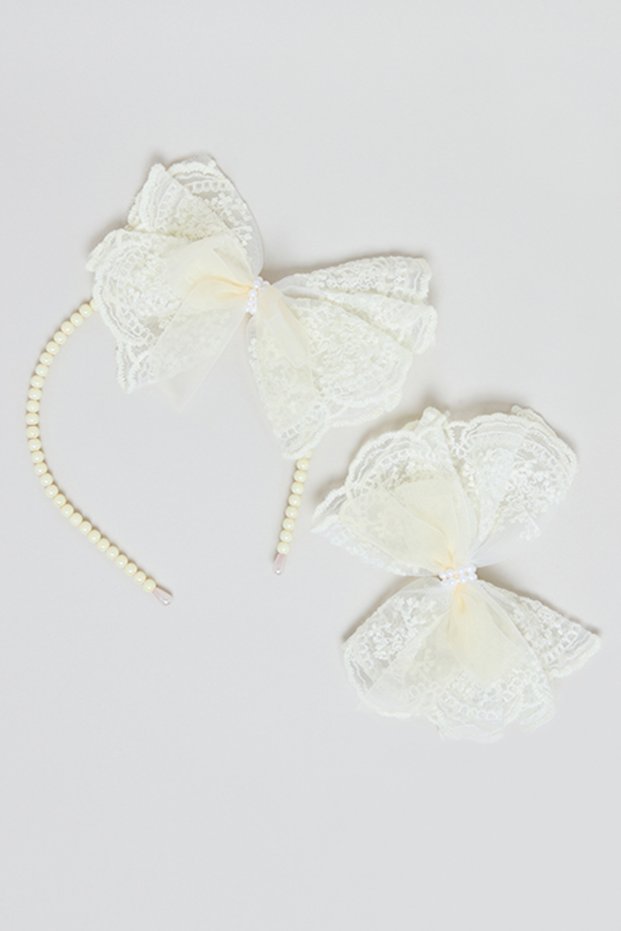 Girl's Cream Hairband & Hairclip Set