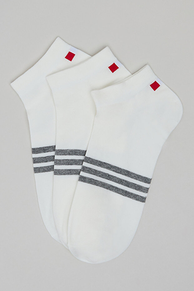 Men's Cream 3 Pack Striped Ankle Socks