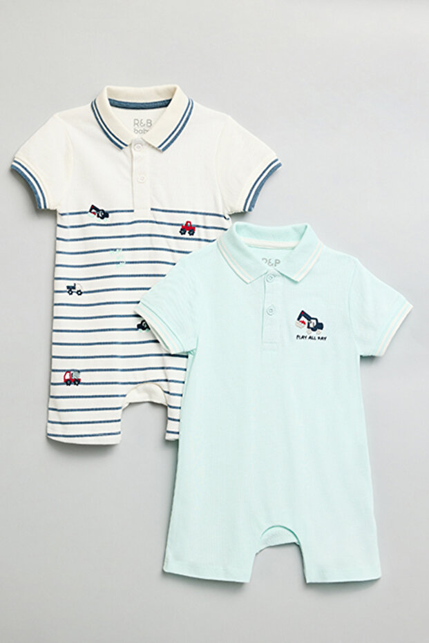 Boy's Multicolor 2 Pack Printed Rompers
