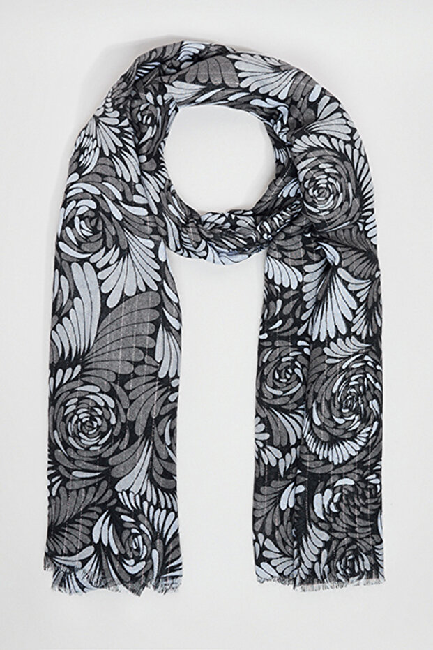 Women's Black Floral Print Scarf, 180X85cm