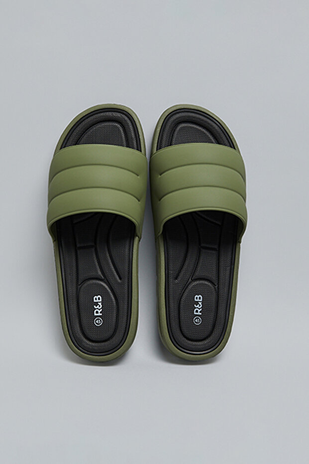 Men's Green Solid Slides - 2