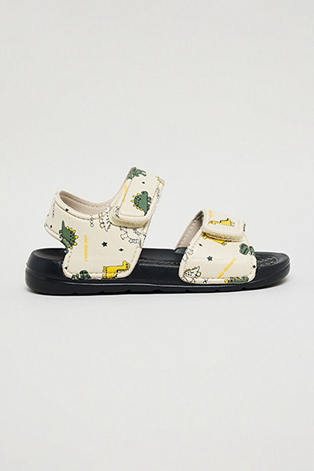 Boy's Beige Printed Velcro Sandals