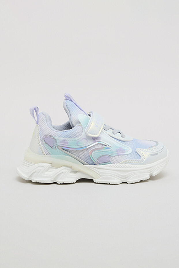 Girl's White Color Block Velcro Sneakers
