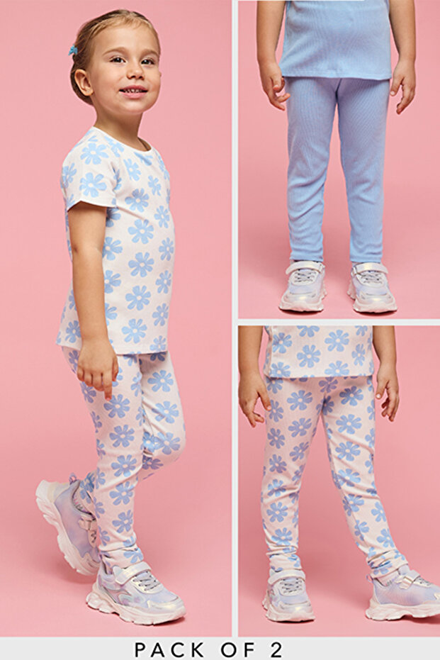 Girl's Multicolor Floral Print Leggings With Elastic Waist