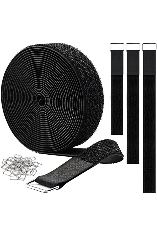 16.4Ft x 0.8In Adjustable Cable Straps with 25 Buckles, Free Cut Length, Black Reusable Fastening Ca