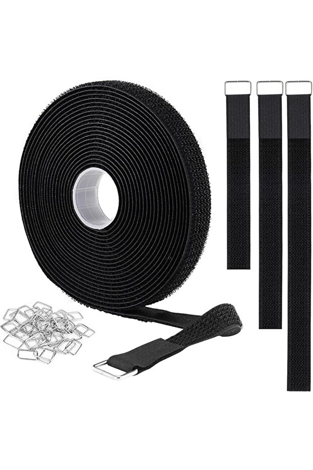 1" x 16ft Hook and Loop Straps with 25 Metal Buckles, Adjustable Nylon Cable Ties, Cut-to-Length Reu