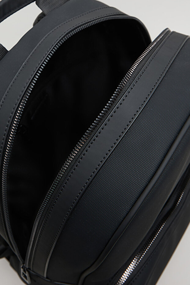 حقيبة ظهر رجالية سوداء صلبة بسحاب دائري - 6