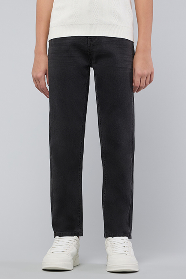 Boy's Gray Faded Jeans with Button Closure
