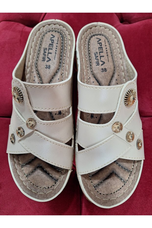 Women's Anatomical Sole Daily Slippers - Orthopedic Slippers with Gold Accessory Detail
