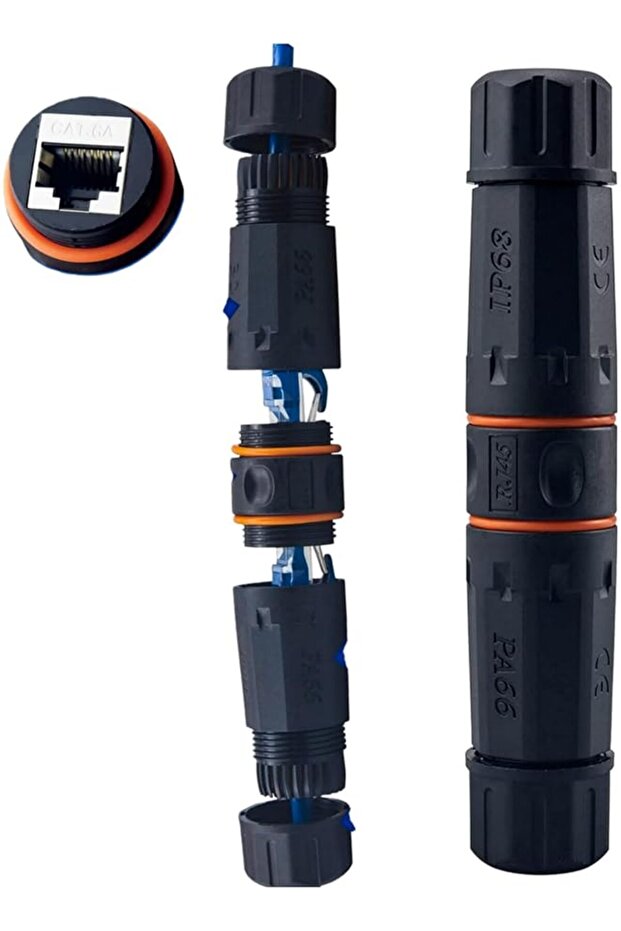 RJ45 Waterproof Ethernet Connector, Cat 6A Outdoor IP68 Waterproof RJ45 Coupler Tool-Free Ethernet C