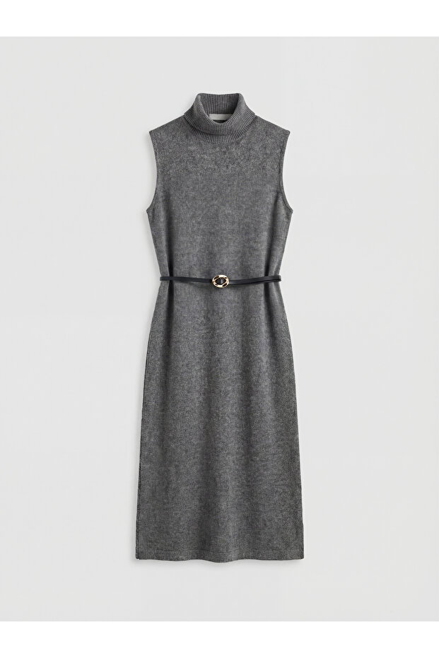 Xside Anthracite Turtleneck Belt Pack Knit Dress