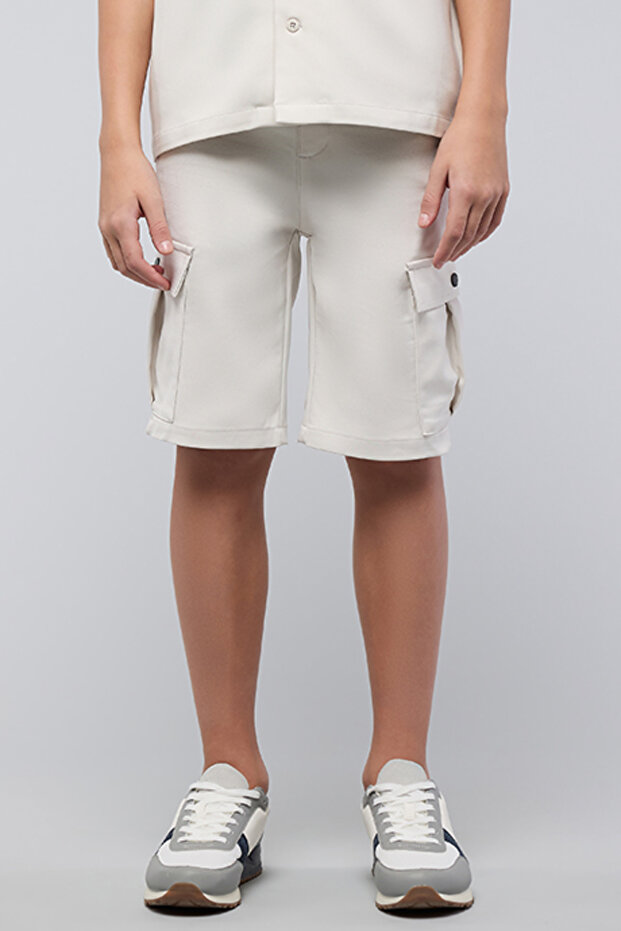 Boy's Gray Solid Cargo Shorts with Drawstring Waist