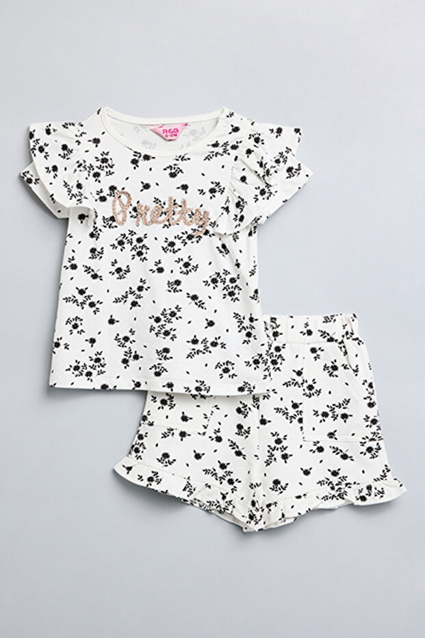 Girl's Cream Printed Clothing Set