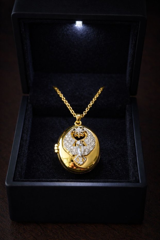 Steel Gold Plated Phoenix Pendant Alya Necklace (Valentine's Day Necklace with Lighted Box)